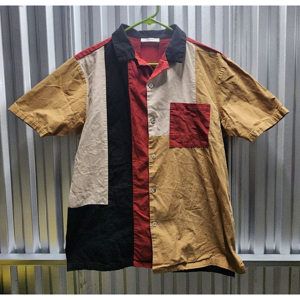 ChArmkp R Color Block Short Sleeve Men's Casual Shirt Size M